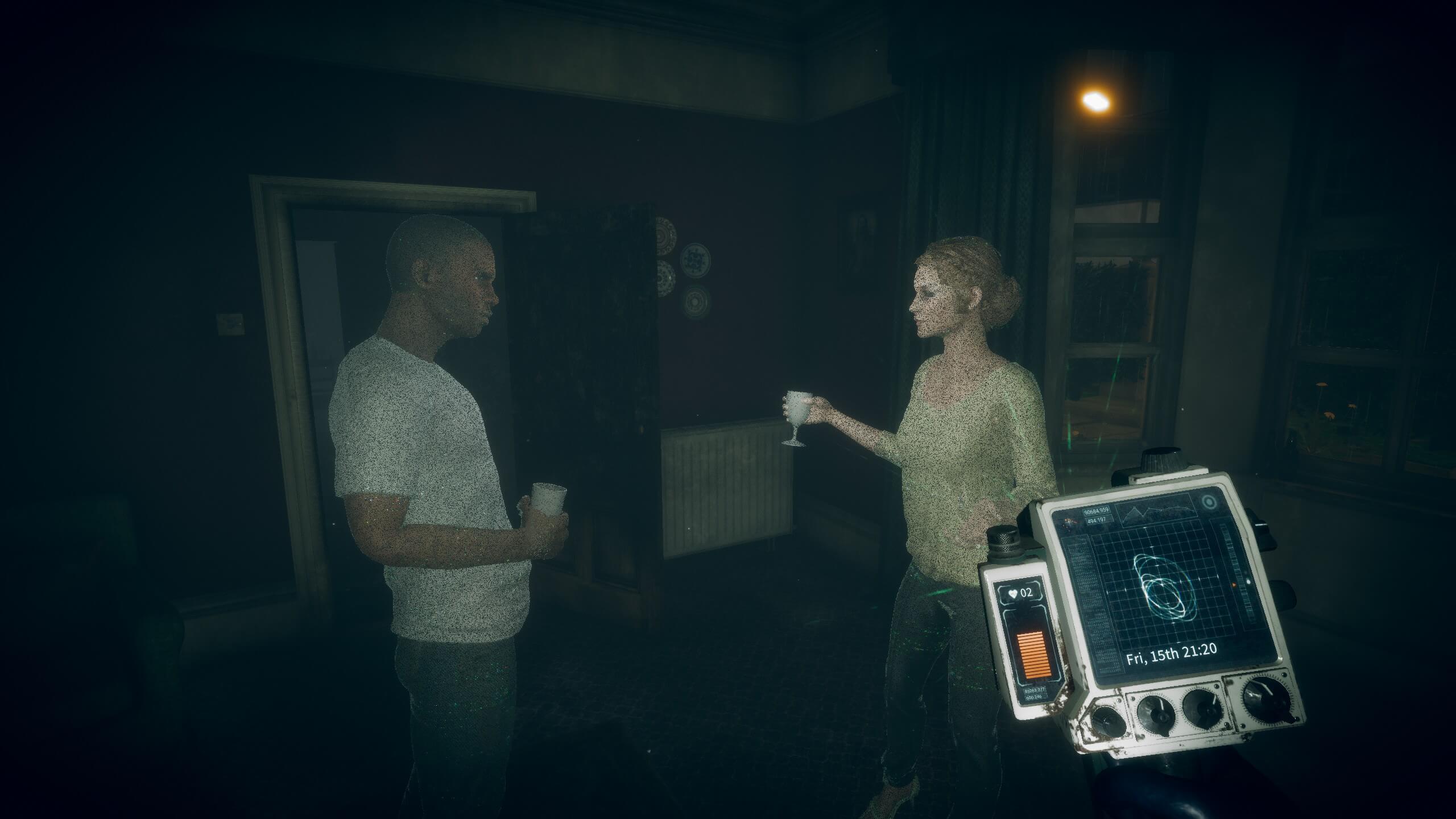 Two hologram characters speaking in Eternal Threads