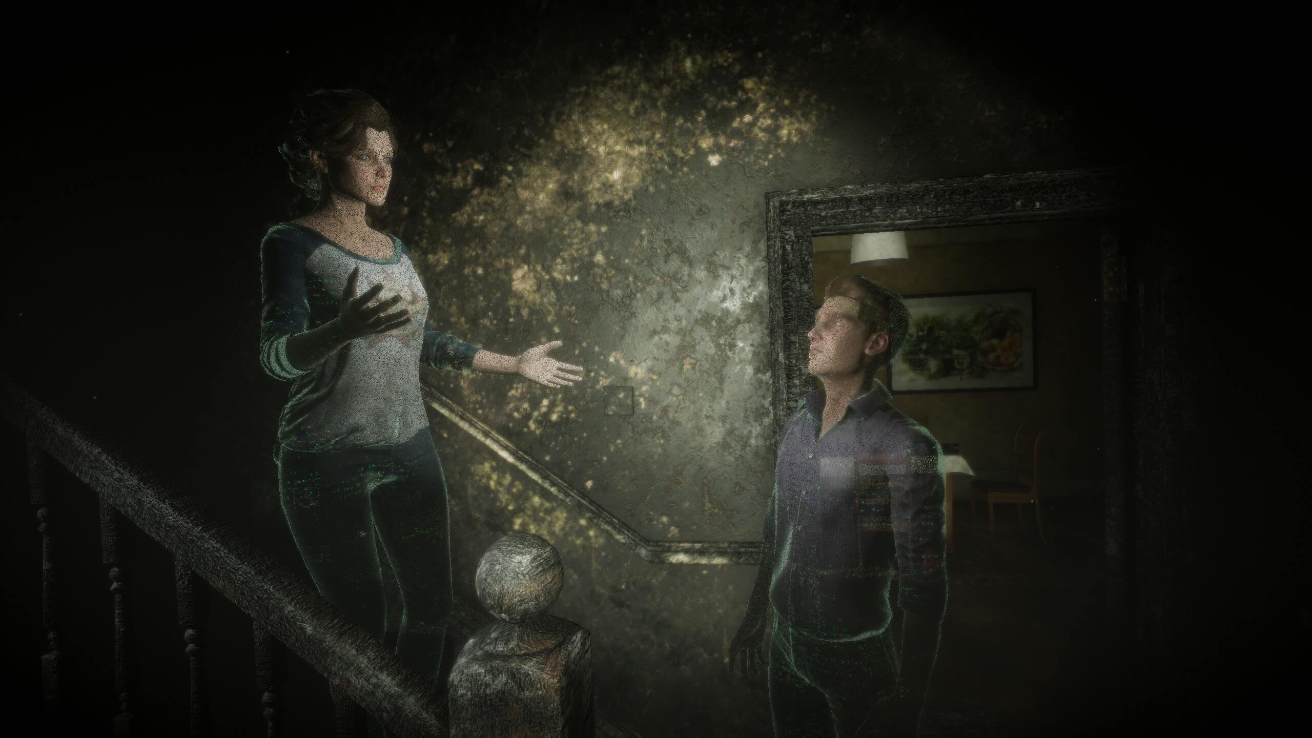 Several hologram characters having a conversation in Eternal Threads