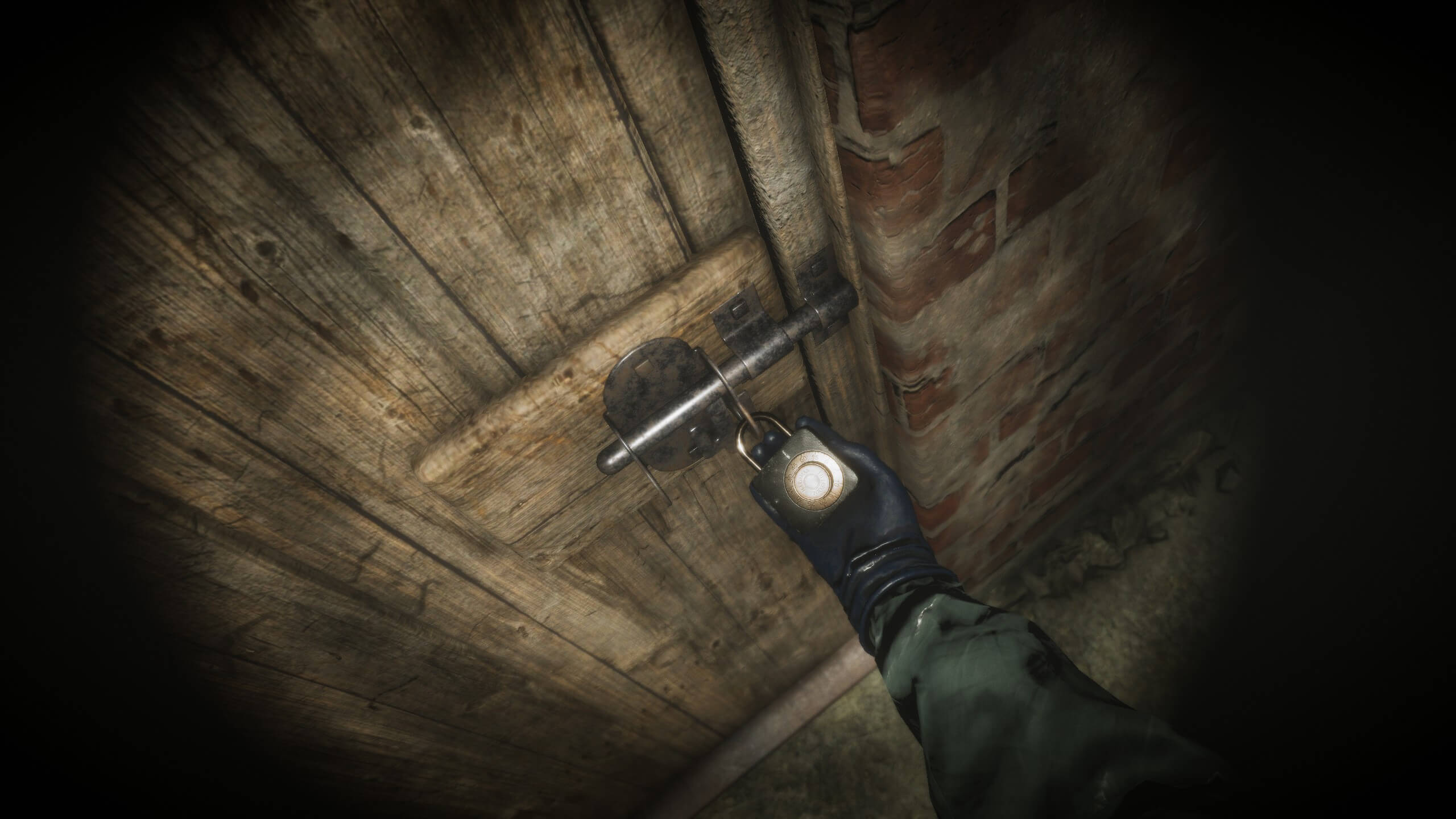 Character from Eternal Threads looking at a lock on a door